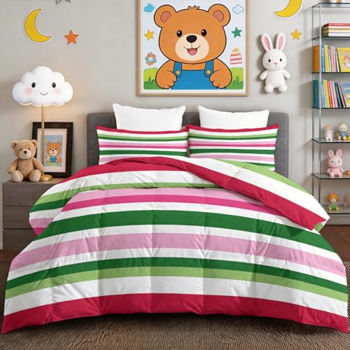 Edredón lavable 200x200 blanco de rayas modernas con 2 fundas de almohada para todo el año 3