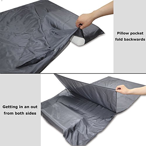 Image of Browint Silk Sleeping Bag Liner, Silk Sleep Sheet, Sack, Extra Wide 87 inchx43 inch, Lightweight Travel and Camping Sheet for Hotel, More Colors for Option, Reinforced Gussets, Pillow Pocket