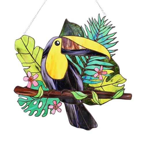 Stained Glass Window Hanging Birds, Marzovitra 12 inch Large Toucan
