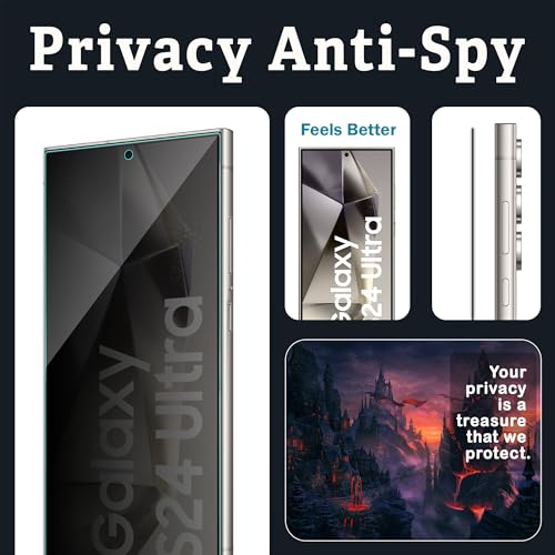 Image of ArmourPro Privacy Tempered Glass for Samsung Galaxy S24 Ultra - Anti Spy Borderless Anti Peeping Screen Protector, Edge to Edge Coverage, 9H Anti-Scratch, Case Friendly, Easy Installation Kit with Cable Protector