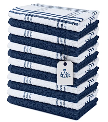 Dan River Kitchen Towels | Cotton Dish Towels | Tea Towels for Kitchen | Flour Sack Dish Towels | Kitchen Towels Decorative Set | Dish Towels for Kitchen |Pack of Kitchen Towels |16x26-Blue Opal-Pk-12
