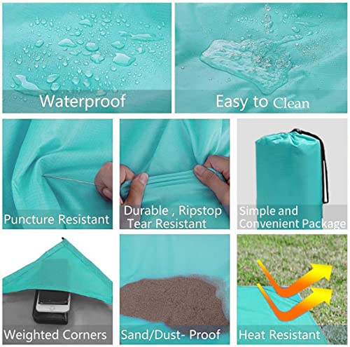 Beach Blanket Sand Proof And Waterproof Pocket Sized Picnic Blanket 79" X 55" For 2-4 Adults - Quick Drying Nylon - Outdoor Blanket For Camping, Travel, Hiking, And Festival - 4 Ground Stakes Included #TOP4
