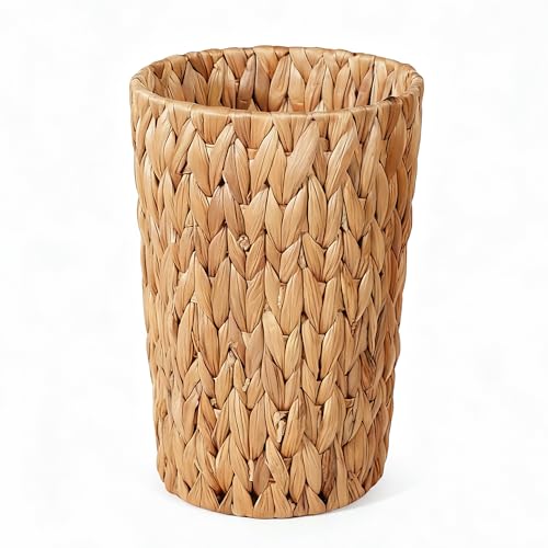 PINXIURY Trash Can, Boho Wicker Waste Basket, Natural Woven Trash