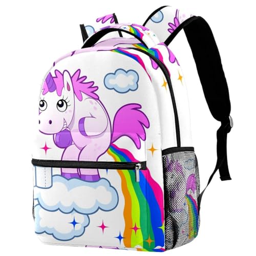 Sac à dos d'école licorne multicolore pour filles et adolescents de 40cm