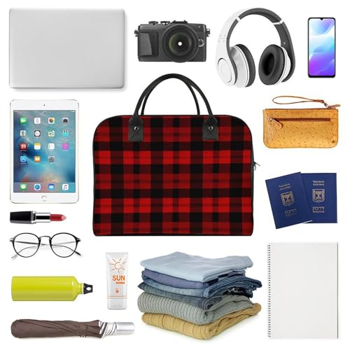 Maletín rojo y negro a cuadros para laptop unisex ligero miniatura 5