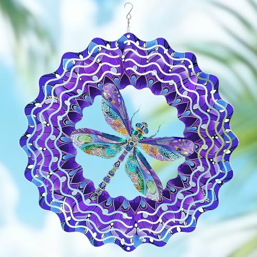Wazzio Dragonfly Wind Spinners Outdoor, Dragonfly Gifts for Women Wife Mom Grandma, Hanging Wind Sculptures Spinners, 12 inch Outdoor Indoor Hanging...