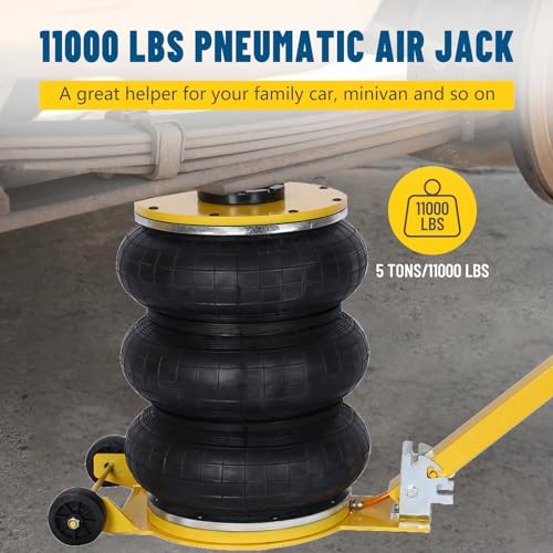 Air Jack - 5 Ton/11000 Lbs Triple Bag Air Jack Pneumatic Jack 3-5 s Fast Lift Up 15.5in Airbag Jack with Adjustable Long Handle Heavy Duty Air Bag Jack Lift for Cars Garage Repair, Yellow
