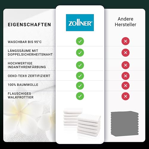 ZOLLNER 10er Set Seiftücher - weiche und saugstarke Waschlappen - waschbar bis 95°C - Baumwolle - 30x30 cm in weiß
