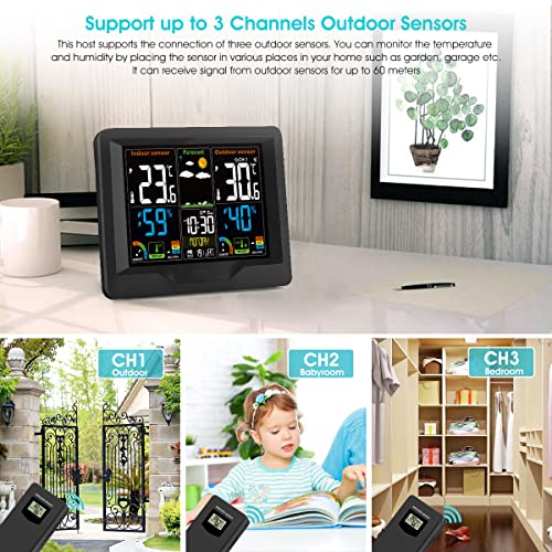 Weather Station With Outdoor Sensor Wireless UK - Digital Large LCD Screen Weather Forecast, Temperature Humidity Alarm Clock for Home Office - Image 3