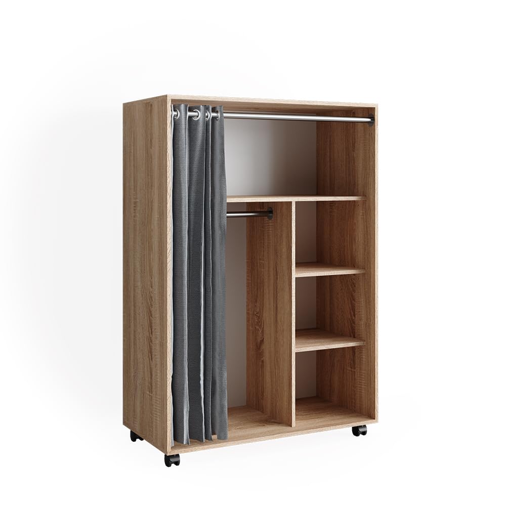 Vicco Armario de Ropa Doros, Sonoma, 100 x 146.6 cm Abierto, con Ruedas, para el Almacenamiento Flexible de Ropa y Accesorios