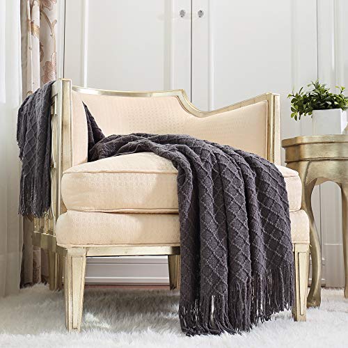 Image of CREVENT Knitted Decorative Throw Blanket for Couch Sofa Chair Bed, Soft Breathable Lightweight for Spring Summer (50''X60'' Dark Grey /Black)