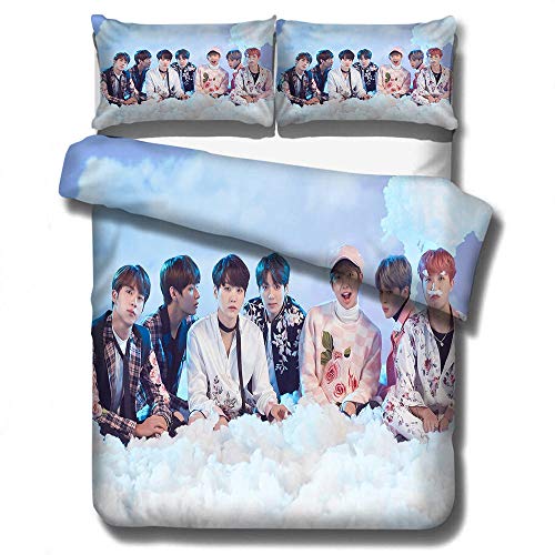 DZZQQ BTS Juego de Ropa de Cama,para Cama 150,Celebridad Coreana Juego de Funda Nórdica 220x240cm 3D Foto de Grupo de Chicos BTS - Azul Juego de...