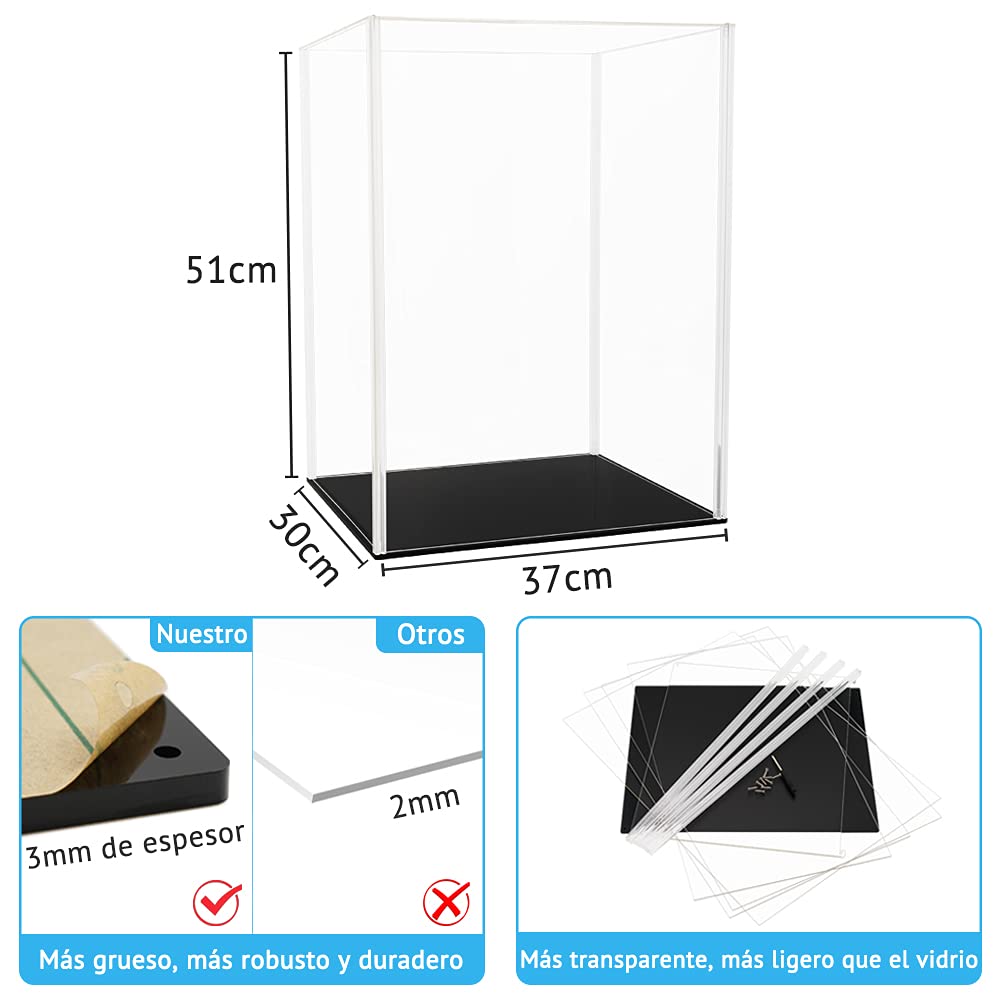 Acrílico Vitrina Cristal Caja (37 x 30 x 51 cm) para 50cm Figura 1/4 - Metacrilato Expositor para Coleccionables