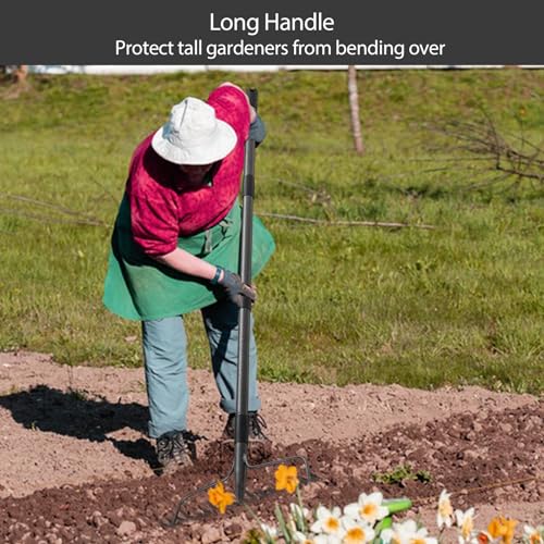 Rastrillo de jardín metálico resistente con mango largo 63 pulg miniatura 3