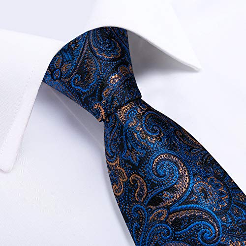 Image of DiBanGu Extra Long Tie for Men 63 inch XL Silk Necktie Set | Pocket Square and Cufflinks, Big and Tall, Jacquard Woven, Gift Box, Paisley /Plaid /Solid /Striped, for Weddinng Party Business