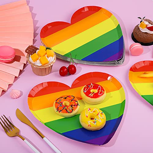 Durony 48 Pieces Rainbow Heart Shaped Paper Plates 9.5 Inch Gay Pride Dessert Plates Disposable Decorative Tableware For Rainbow Parties, Birthday Parties, Weddings And Life Celebrations #TOP3