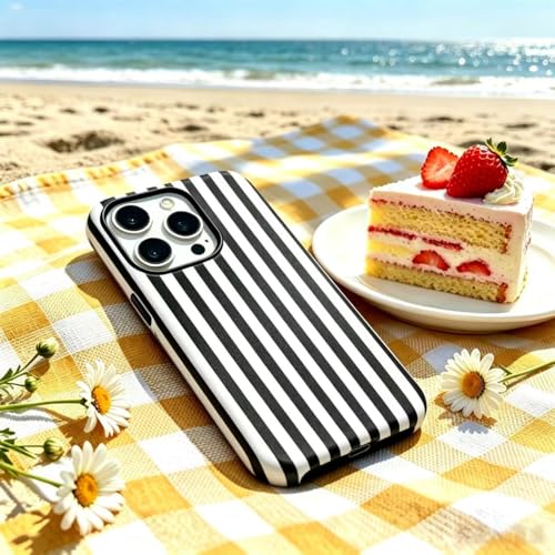 Image of for iPhone 13 /14 Case Cute Phone Case,Compatible with MagSafe,Dual Layer Shockproof Protective Phone Cover,Hard Shell + Silicone Cover,Fashion Design for Women Girls,Striped Black