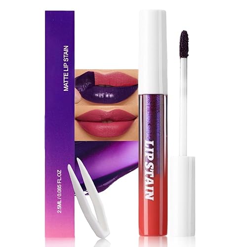 Vista 49 de evpct Tinte labial rojo malva profundo con pinzas, lápiz labial líquido mate, larga duración, impermeable, para mujeres, taza antiadherente, lápiz