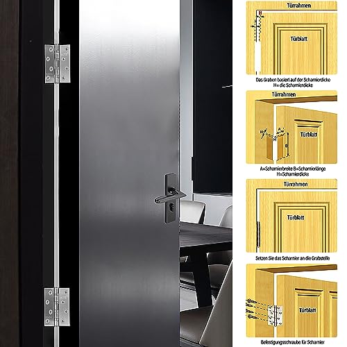 HATANSE 4 Stücke 304 Edelstahl Scharniere 10cm x 7.5cm x 3mm Groß Schwerlast Türscharnier mit 16pcs Schrauben für Massive Türen Innen Außen Silber