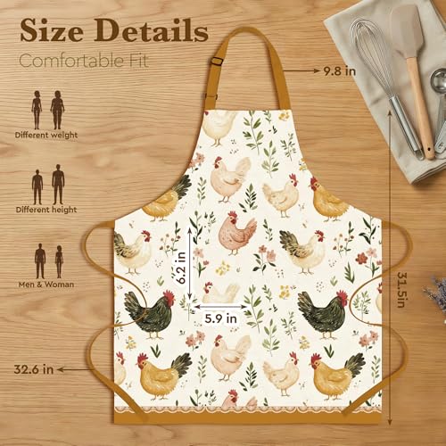 Farmhouse Chicken Apron Gift for Women,Hostess,Rustic Country Kitchen Apron with 2 Pockets Adjustable, Chicken Lover Apron for Cooking Baking Gardening, BIrthday Mothers Day Gift for Mom Grandma Wife - Image 5