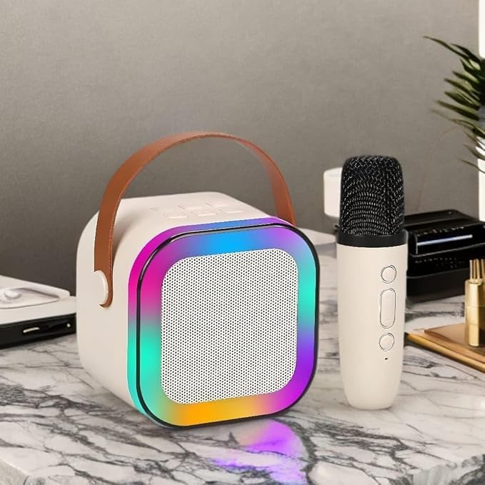 Generic Karaoke Machine for Kids Adults, Mini Portable Blue-Tooth Karaoke Speaker with Wireless Microphone and Dynamic Lights Birthday Gift Home KTV Outdoor Travel (Multicolor)