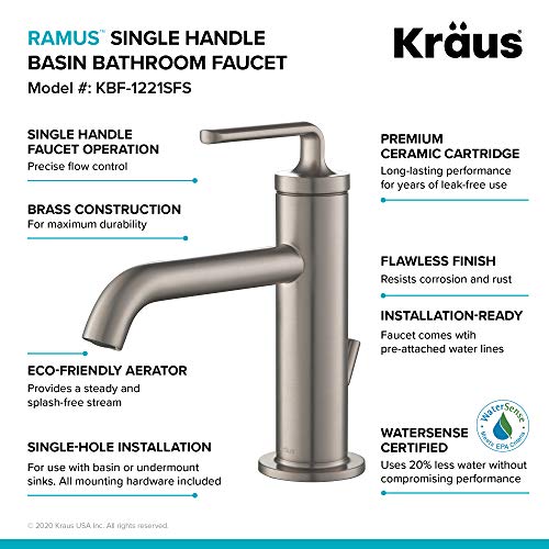 KRAUS Ramus Single Handle Bathroom Sink Faucet with Lift Rod Drain in Spot Free Stainless Steel, KBF-1221SFS thumbnail 5