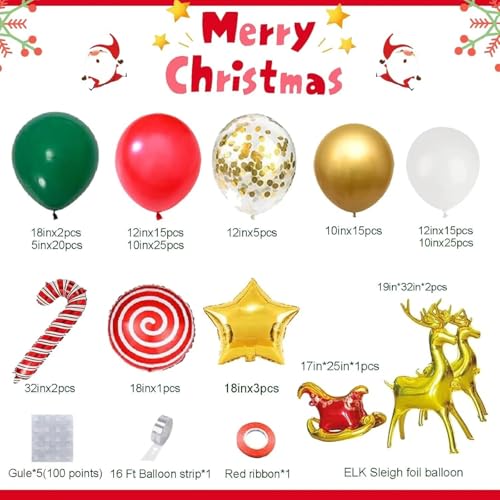 Christmas Balloon Garland Arch Kit with 138 Pcs Red Green Sequin Balloons with Candy Cane Balloons Gold Star Moose Sleigh Balloon for Kids Xmas Birthday New Year Decorations (Red) - Image 7