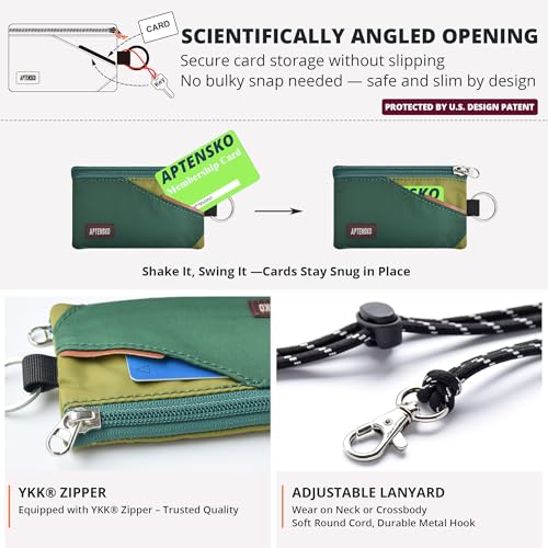 Image of RFID Blocking Travel Wallet with Adjustable Lanyard, Small Nylon Zipper Pouch and Badge Holder for ID, Credit Cards, Cash, Keys, Commuters (ForestGreen+OliveGreen)