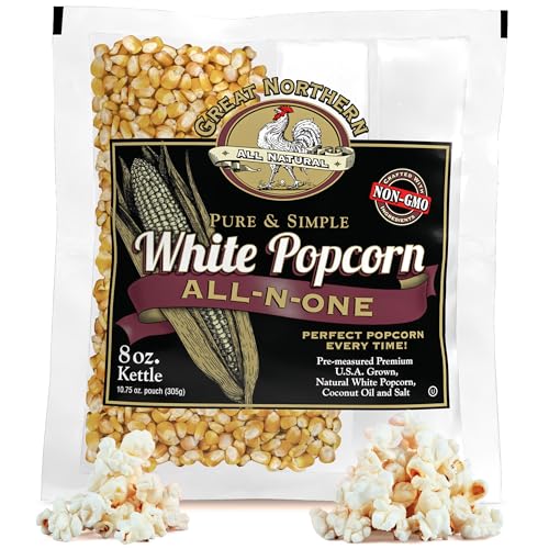 8oz White Popcorn Machine Popcorn Packets - All-in-One Pre-Measured Gluten Free White Popcorn Kernels for Popping with Salt and Coconut Oil Packs by Great Northern Popcorn (24 Case) - image 1