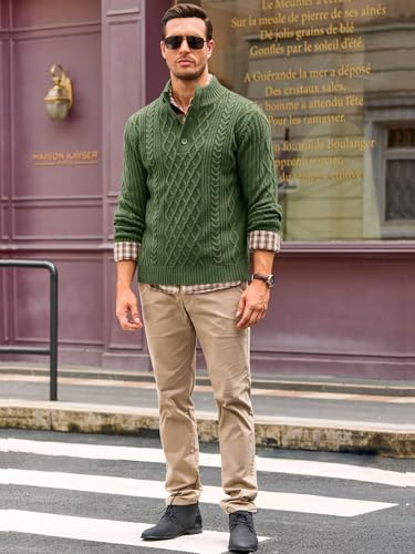 Runcati Mens Stand Collar Pullover Sweater Casual Cable Knitted Winter Warm Thermal Knitwear Sweaters4