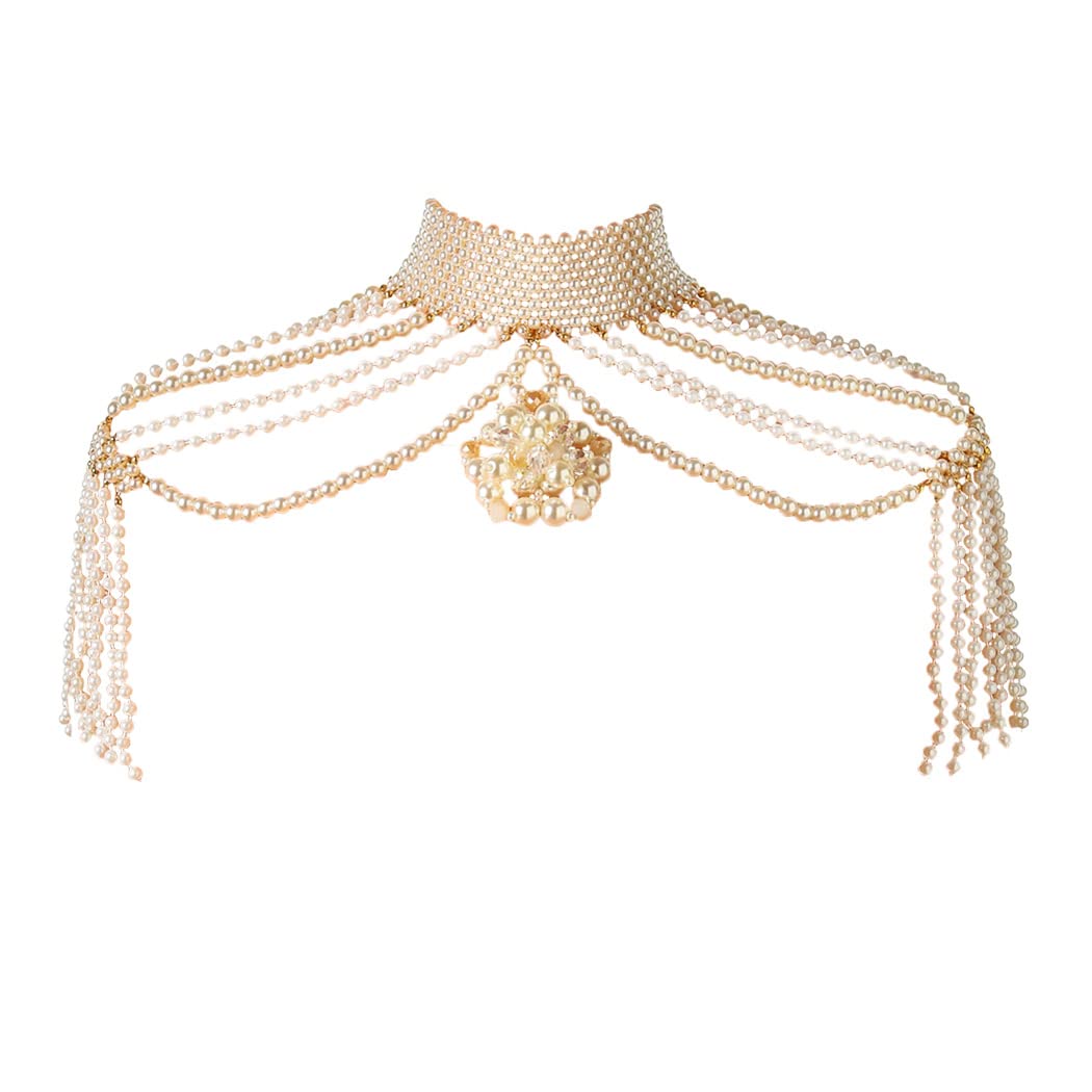 FstrendPearls Body Chains Shoulder Necklace Handmade Statement Jewelry Braided Shawl Wedding Prom Party Accessories for Women and Girls