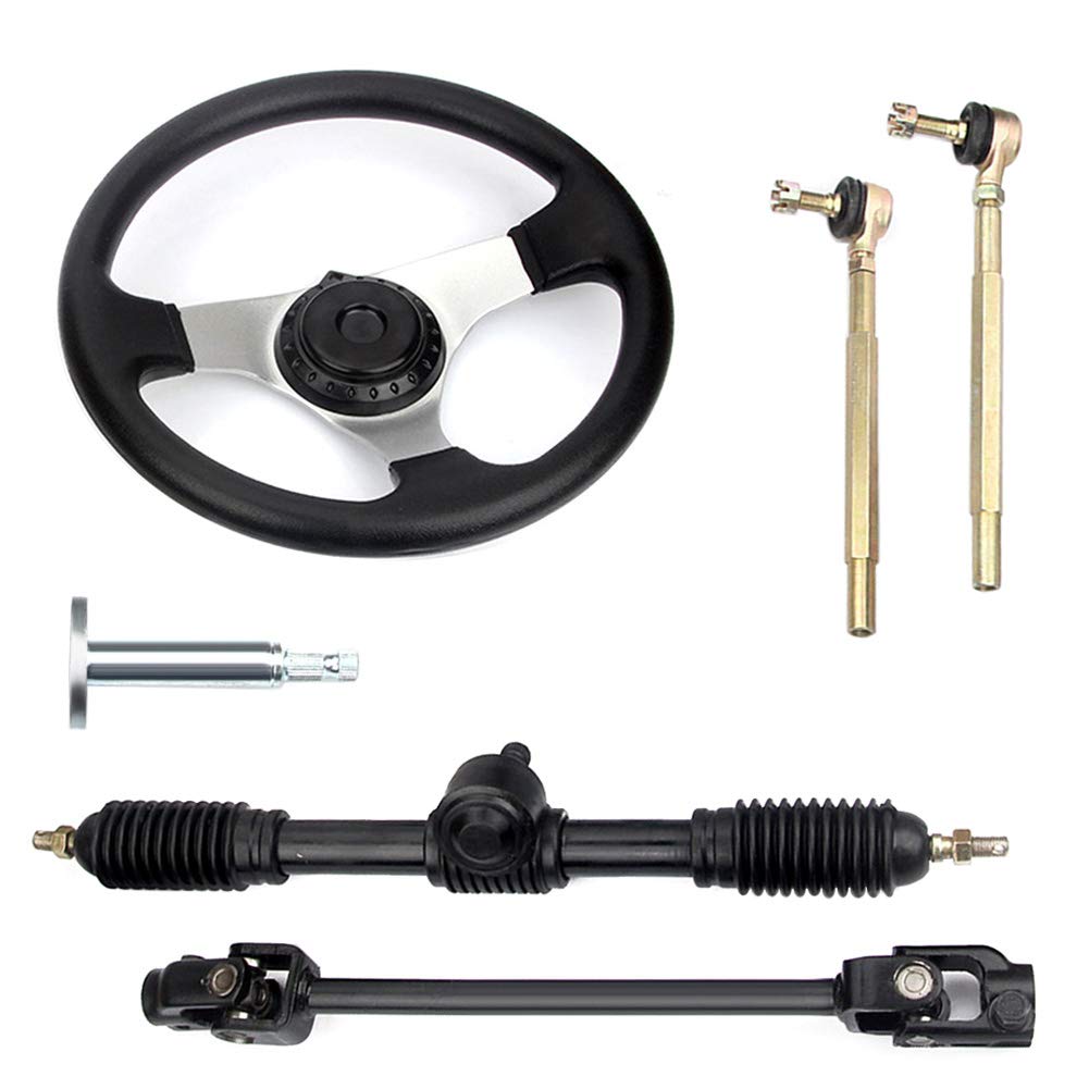 Juanya Kit de Volant de Kart pour 150cc-250cc Go Kart Volant 30 cm Tige de Direction Réglable en Acier Complet