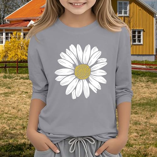Kids Girls T Shirts Casual Printed Flowers Long Sleeve Tee Crewneck Color Block Cute Fall Blouses Tops2
