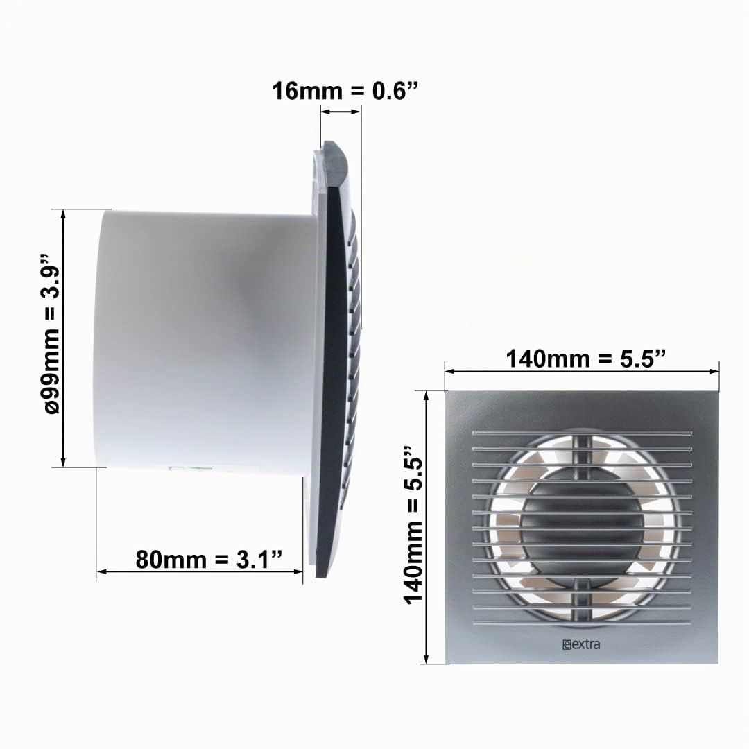 EUROPLAST Ø 100mm Aspiratore Bagno con Timer e Sensore di Umidità - Ventola Aspirazione Argento - Estrattore Aria - Ventilatore da Parete per Cucina, Garage, WC