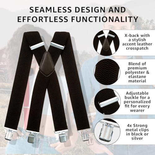 Olata Tirantes Extra Anchos para Hombre – 5 cm de Ancho, Resistentes y Ajustables con Clips Sólidos, Ideales para el Trabajo y Vestimenta Elegante. Azul Oscuro (Clips de Plata)