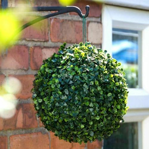 VIVAAS 28CM Solar Powered Topiary Ball 20 LED Flower Lights Dual Function Garden Sphere Great For Outdoor Decorations For Wedding Artificial Plant Backyard Balcony Garden Decor Green