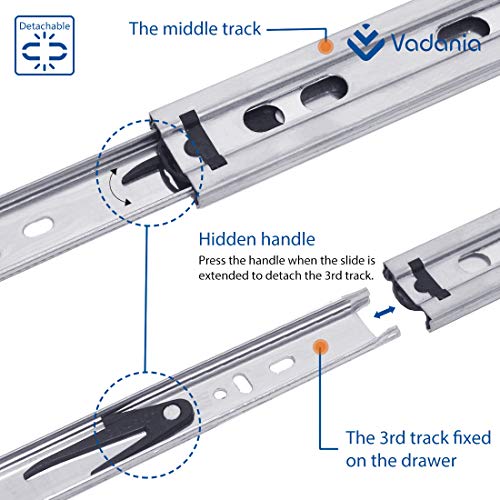 VADANIA 14-Inch Drawer Slide, VA1045 Chrome, Ball Bearing 3 Folds Full Extension, Side Mount, 100 Lb Load Capacity, 1 Pair (2-Pack)