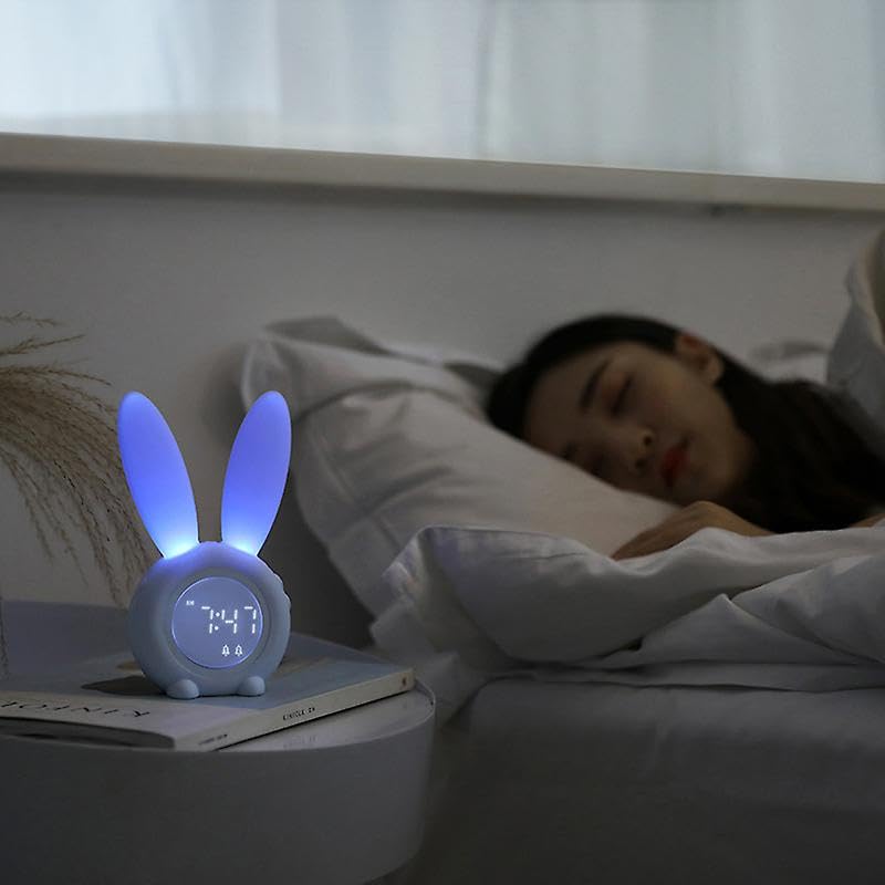 Reloj despertador infantil con diseño de conejo, reloj despertador creativo para mesita de noche, función de repetición, control de tiempo, 1 unidad