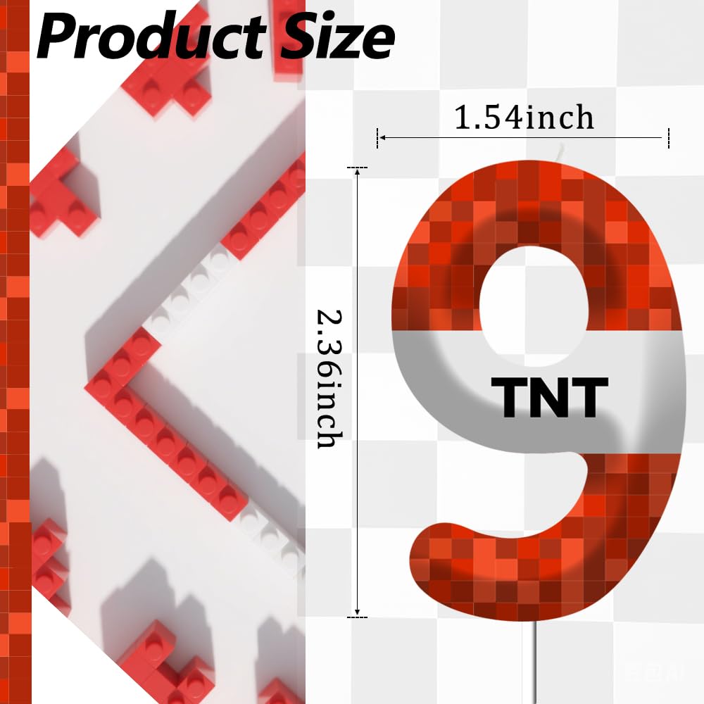 Number 8 Red Pixel Birthday Candle, Game Themed Candle Birthday Decoration, Red Birthday Cake Topper for Boys Girls Party Decor Supplies