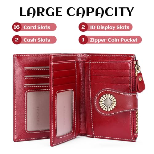 1PC Small Wallets Woman Portable Leather RFID Blocking Wallet Red with Slots & Zipper Coin Pocket for Women3