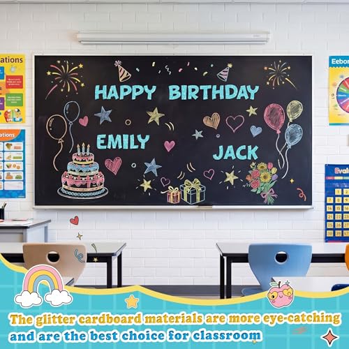 Image of Colarr 144 Pcs Glitter Bulletin Board Letters for Classroom Alphabet Punctuation Symbol Cutout Die-Cut Poster Letter with Adhesive Dot School Party Holiday Decor Display (Light Blue,4 Inch)