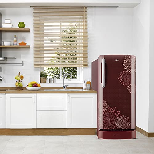 Image of LG 204 L 5 Star Direct-Cool Inverter Single Door Refrigerator Appliance (??GL-D211HRRZ, Ruby Regal, Base Stand with Drawer & Smart Connect, 2022 Model)