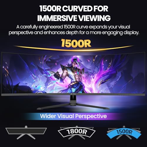 Image of CRUA 45 inch DQHD 240Hz Ultrawide Curved Gaming Monitor, 1500R, FreeSync, Black | 5120x1440 32:9 VA Screen, 120%sRGB, Built-In Speakers, HDMI 2.1 /DP 1.4 and 100x100mm Wall Mount For Gaming, Editing and Work