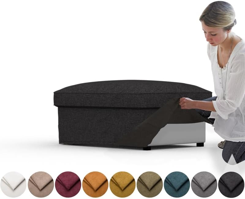 comfortly Cover for Farlov Ottoman Footstool, Replacement Slipcover, Heavy Duty 2 pcs Cover, Soft Durable Washable Fabric, Easy to Clean & Replace (Crown - Black)