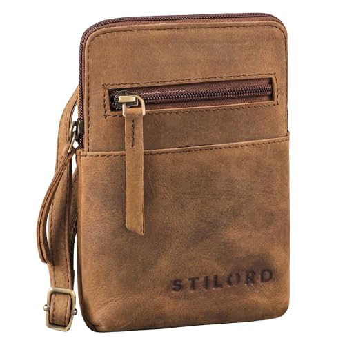 STILORD 'Indie' Brustbeutel Damen Herren Leder klein - Vintage Festival Tasche - Echtleder Brusttasche - Kleine Handytasche Aus Echt Leder, Farbe:vinto - braun