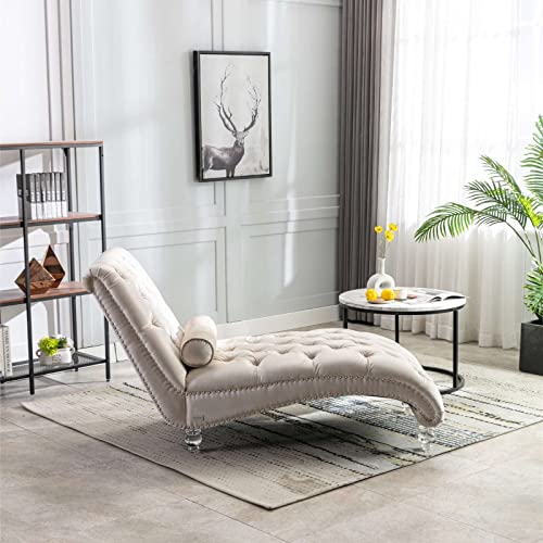Frithjill Upholstered Tufted Armless Chaise Lounge With Acrylic Feet, Indoor Lounge Chair For Home Office #TOP4