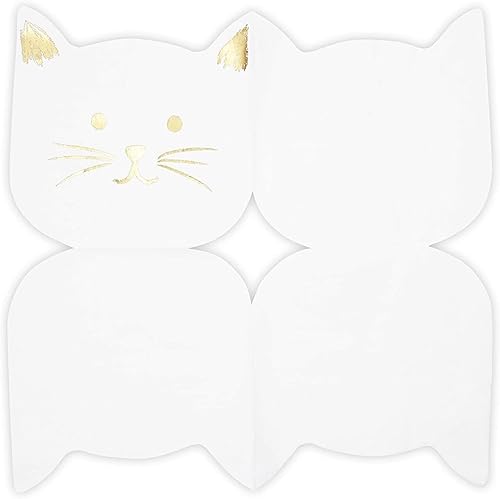 Miniatura 4 de BLUE PANDA Servilletas de gato para fiestas y cócteles, paquete de 50-6.5 x 6.5 pulgadas, plegadas, papel de aluminio blanco y dorado, 3 capas,