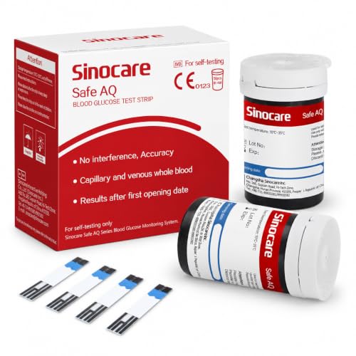 Sinocare Safe AQ Strisce Glicemia, 50 Striscette Reattive Senza Lancetta