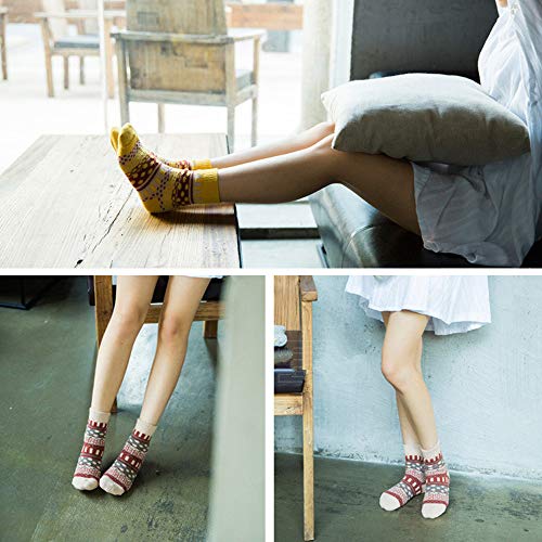 Image of Winter Women Socks 5 Pairs Vintage Wool Casual Thermal Crew Socks