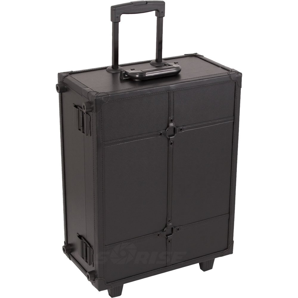 SUNRISE Professional Lighted Makeup Rolling Case C6012, Faux Leather, 4 Trays, Dimmer Switch, Locking with Mirror, Black